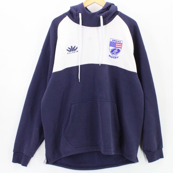 Paladin Hoodie Sweatshirt Mens Navy Blue Pullover Ombac Rugby Logo Cotton XL - Picture 1 of 10